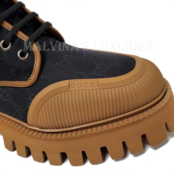 GUCCI MENS BOOTS GG SUPREME LOGO PRINT CANVAS LACE UP sz 8.5 9 - Picture 10 of 15